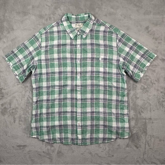 Weatherproof Vintage Linen‎ Shirt 2XL Plaid Short Sleeve Summer Mens - Picture 1 of 16